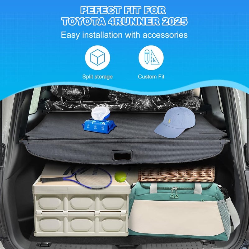 AUXKO Retractable Cargo Cover for Toyota 4Runner 2025, Trunk Cargo Cover Luggage Security Shade Cover for 2025 Toyota 4Runner Shielding Shade Anti-Peeping Luggage Privacy Screen, Carbon Fiber - Image 2